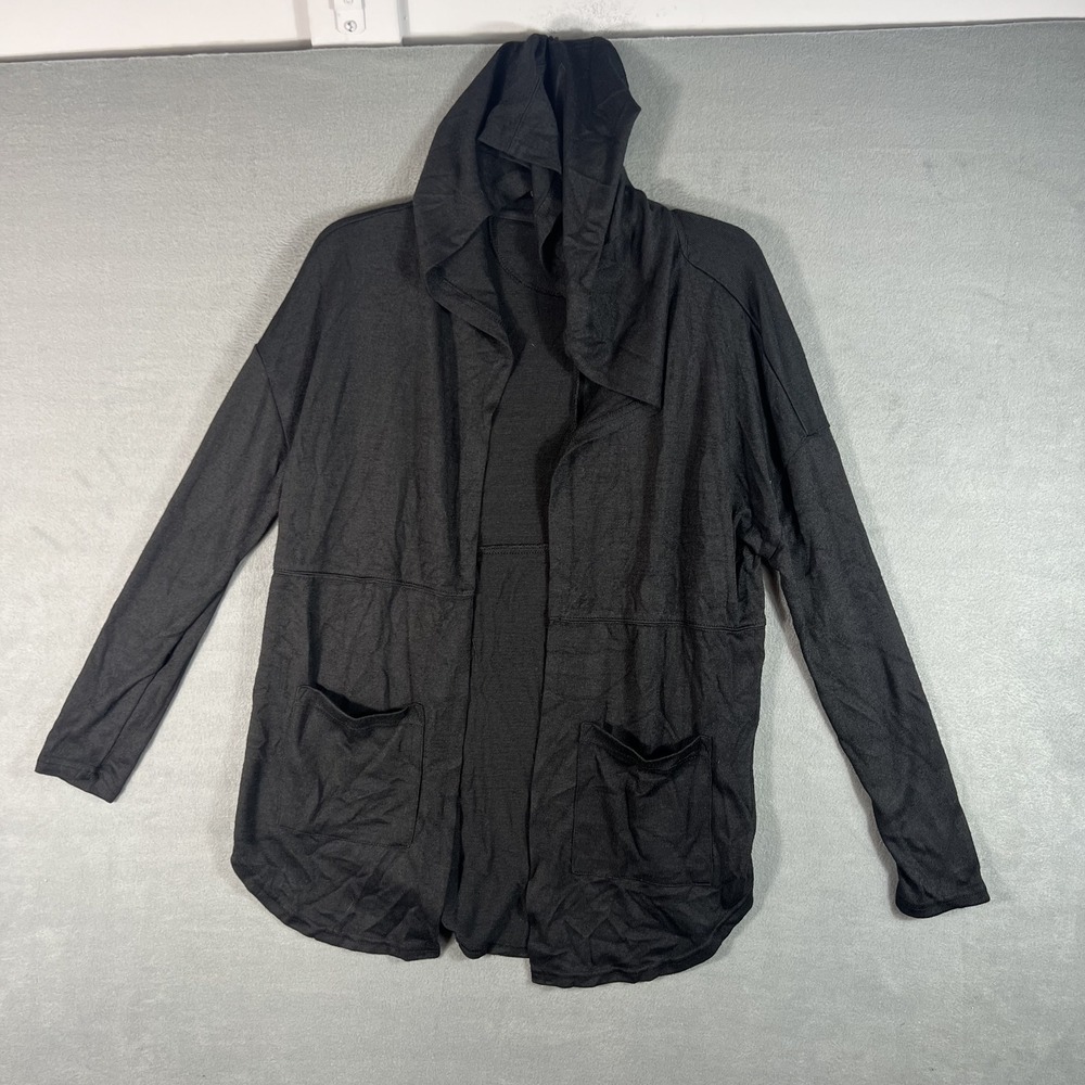 Mudd Women's Black Open Front Hooded Cardigan Jacket Size M Polyester Rayon